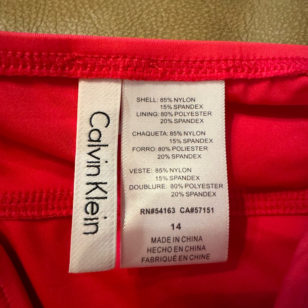 Calvin Klein Atomic PINK halter shirred slimming swimsuit size 14 NWT! MSRP $118 - Picture 9 of 11